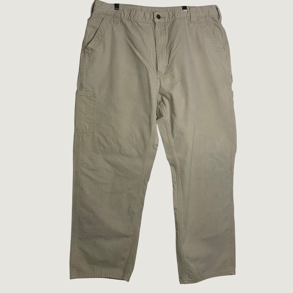 Carhartt Carpenter Pants Mens Workwear Utility‎ Beige Cotton Loose Fit 40x30 EUC